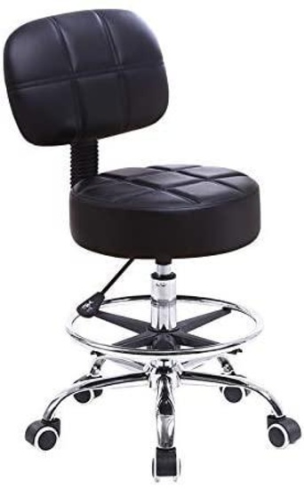 KKTONER Swivel Round Rolling Stool PU Leather with Adjustable Foot Rest, Balck - $75.99 MSRP