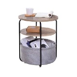 End Table with Cloth Storage Bin Metal Frame Wood Side Table 2 Layer Table for Living Room (Coffee)