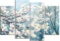 Wall Art Canvas Flower Painting White Flowers Blossom with Teal Blue Background, 4 Panel