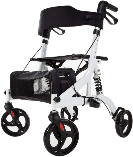 Elenker Rollator Walker With Seat,Shock Absorber And Carrying Pouch,White (HFK-9211) $126.99 MSRP