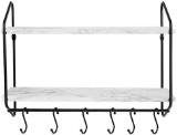 Boluo 2 Tier Wall Shelf White Floating Shelves Bathroom w/ Towel Bar Hooks (24
