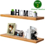 Wall Shelf Set of 2,Natural Bamboo 24 Inch Floating Shelves,Wall Mount Decorative Wood Shelf