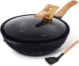 Cooklover Chinese Wok Nonstick And Stir Fry Pans with Glass Lid 12.6
