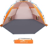 Oileus X-Large 4 Person Beach Tent Sun Shelter with Carrying Bag, Stakes, 6 Sand Pockets, Orange