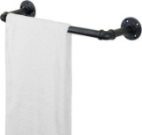 MyGift Wall-Mounted Industrial Black Metal Pipe Towel Bar