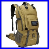 Mountaintop 40 Liter Hiking Backpack with Rain Cover for Outdoor Camping Khaki