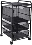 EasyPAG Assemble Mesh File Cart Organizer Rolling Wheels with 1 File Cube Drawer and 2 Small Drawers