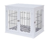 Unipaws Wood and Wire Pet Crate with Cushion and Double Doors, Large - White