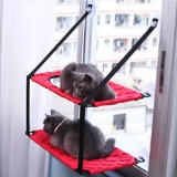 Cats Hammock Bed Double Layer Window Hanging Pet Bed Soft Comfortable Warm Cage, Red