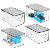 MDesign Storage Bin with Handles, Lid for Bathroom