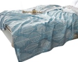 Leaves Blue Muslin Lightweight Summer Blanket for Bed Sofa Couch - Queen