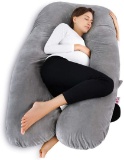 Meiz U Shaped Pregnancy Body Pillow with Zipper Removable Cover (Gray- Velvet)