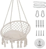 Patio Watcher Hammock Chair Macrame Swing with Cushion and Hanging Hardware Kits, Beige $71.49 MSRP