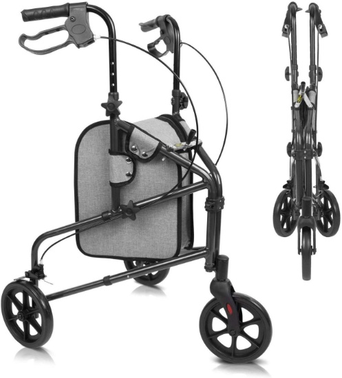 Vive Mobility 3 Wheel Rollator Walker - Lightweight and Foldable for Seniors, Black - $114.99 MSRP