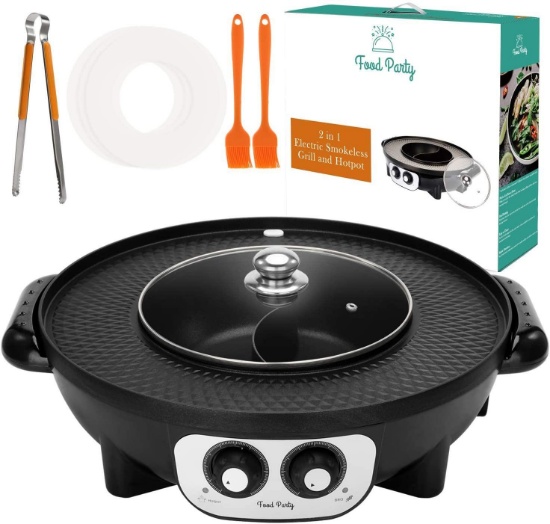 Food Party 2 in 1 Electric Smokeless Grill and Hot Pot $125.99 MSRP