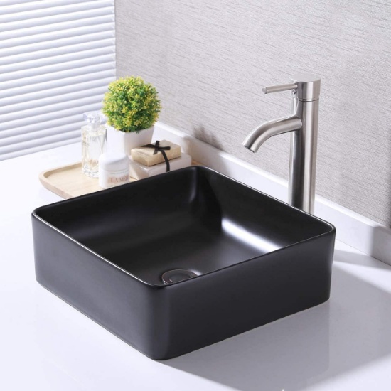 KES Bathroom Vessel Sink 14 Inch Above Counter Square Matte Black Ceramic Countertop Sink $85.50MSRP