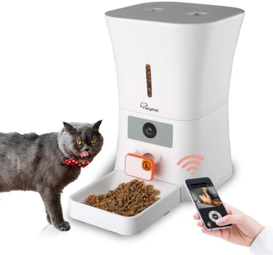 SKYMEE 8L WiFi Pet Feeder Automatic Food Dispenser for Cats and Dogs - 1080P Full HD Pet Camera