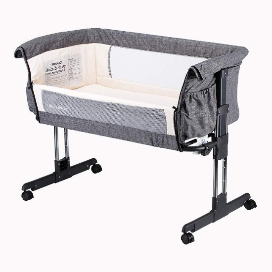Mika Micky Bedside Sleeper Bedside Crib Easy Folding Portable Crib, Grey - $169.99 MSRP