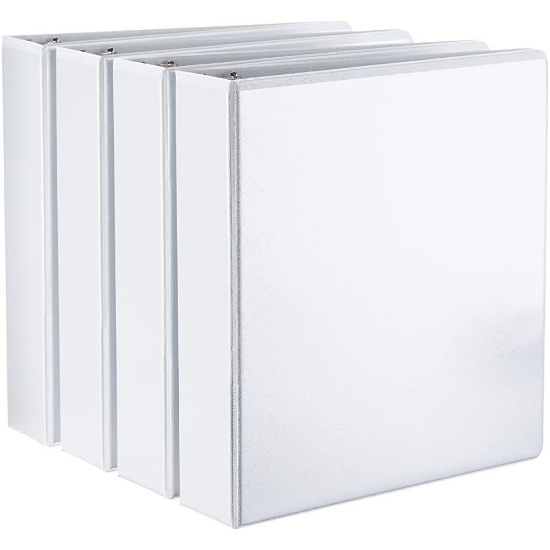 AmazonBasics Binder - 2 Inch D-Ring, White, 4-Pack