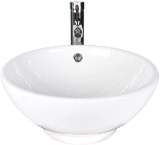ELECWISH Bathroom Vessel Sink with Faucet Combo with Overflow Ceramic Round Bowl White 1 USBA20080