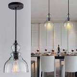 Donglaimei Industrial Mini Pendant Lighting with Handblown Clear Seeded Glass (2 Pack)