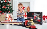 Temi Train Sets w/ Steam Locomotive Engine, Cargo Car and Tracks, Battery Operated