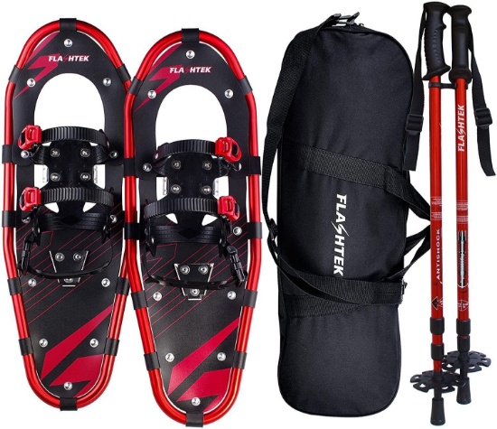 Flashtek Light Weight Snowshoes for Women Men Youth Kids with Trekking Poles, 21" Red $82.99 MSRP