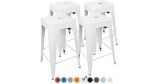 UrbanMod 24 Inch Bar Stools for Kitchen Counter Height, Indoor Outdoor Metal, Set of 4, White