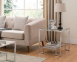 Chrome Finish/Glass Top Side End Table with Lower Shelf