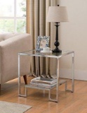 Chrome Finish / Glass Top Side End Table with Lower Shelf