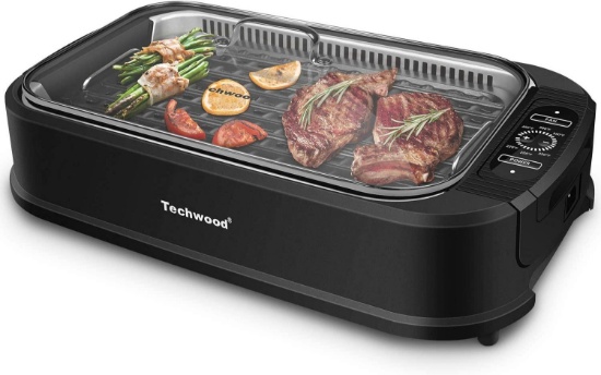 Techwood Indoor Smokeless Grill with Tempered Glass Lid