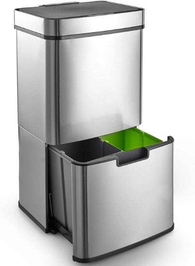 Trash Can for Kitchen Waste with Drawer on Bottom (Silver)