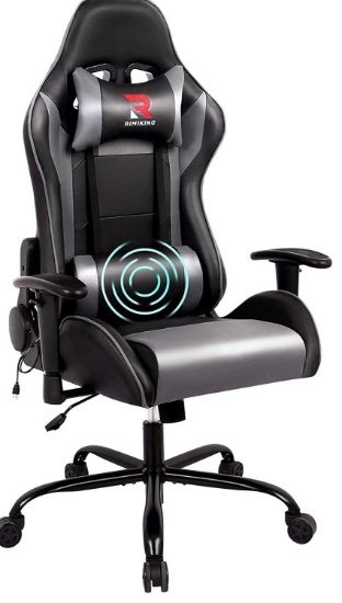 RIMIKING Massage Gaming Chair-Ergonomic PULeather Racing Computer Desk Office Chair,Grey $119.99MSRP