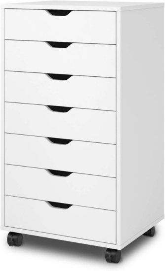 Devaise 7-Drawer Chest, Wood Storage Dresser Cabinet with Wheels, White - $180.00 MSRP