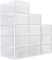WAYTRIM Foldable Shoe Box, Stackable Clear Shoe Storage Box, 12 Pack - White