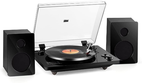 Rcm Real Wood Wireless Turntable with 50 Watts Wooden Speakers Set Auto Stop Vinyl $189.99 MSRP