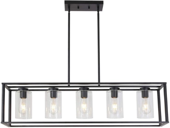 VINLUZ Farmhouse Chandeliers Rectangle Black 5 Light Dining Room Lighting Fixtures Hanging, Kitchen