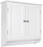Homfa Bathroom Wall Cabinet with Adjustable Shelf and Towels Bar, White HMD-047