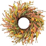 22 Inch Fall Wreath Decoration-Autumn Door Wreath Harvest Wreath w/ Artificial Wheat for Front Door