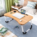 Wooden Portable Laptop Bed Tray Table Notebook Stand Reading Holder with Foldable Legs and Cup Slot