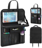 Pushingbest Car Seat Back Organizer, Foldable Car Dining Table Touch Screen Tablet Holder Bottles