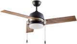 NOMA Ceiling Fan with Light | Bleach Maple Blades and Frosted Glass Shade | 48-Inch