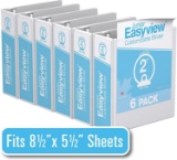 Easyview Premium, Round Ring Junior View Binder, 6 Pack (White, 2