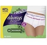 Always Discreet, Incontinence Underwear for Women, Maximum Classic Cut, Small/Medium, 32 Count
