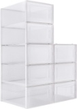 WAYTRIM Foldable Shoe Box, Stackable Clear Shoe Storage Box, 8 Pack - White