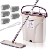 MASTERTOP Mop and Bucket with Wringer Set - Microfiber Flat Mop Hand Free, Stainless Steel Handle