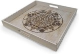 GB Home Collection Decorative Wooden Serving Tray With Engraved Art (GH-6793) - $24.97 MSRP