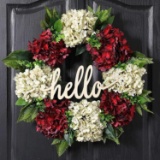 QUNWREATH 19 Inch Front Door Wreath, Red Milk White Hydrangea Wreath, Hello Wreath $49.99 MSRP3264
