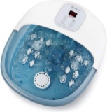 Foot Bath Massager with Heat Bubbles Vibration and 14 Massage Rollers, Foot Spa Basin Pedicure
