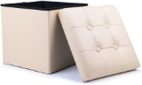 WoneNice Folding Storage Ottoman Cube Foot Rest Stool Seat (Beige)